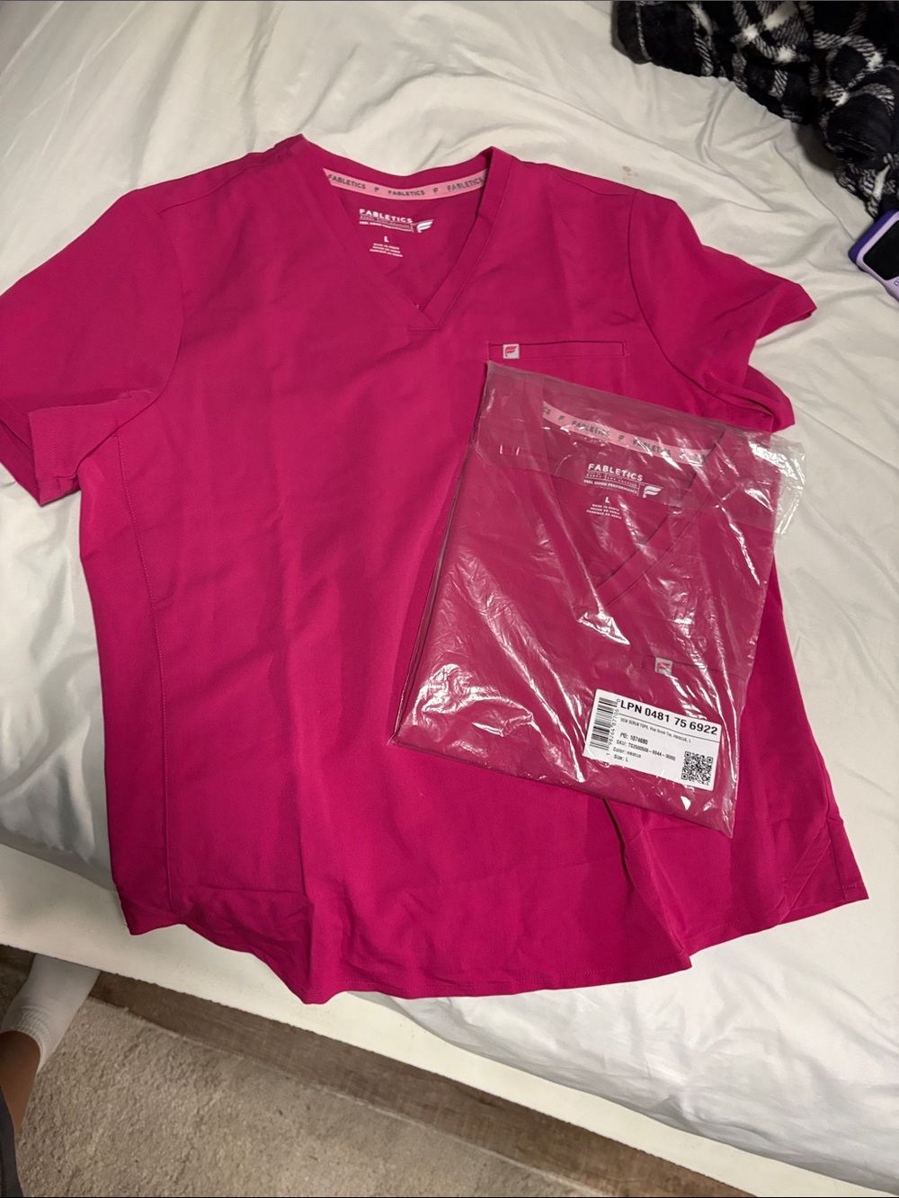 Fabletics Women's V-Neck Scrub Top in Bright Pink